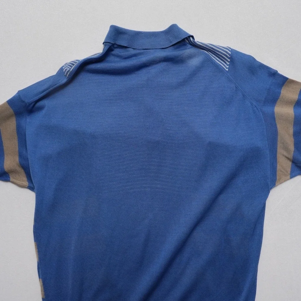 Vintage Modigliani Knit Polo Shirt Mens 48 Blue Striped Made in Italy 90s Retro - Picture 10 of 16